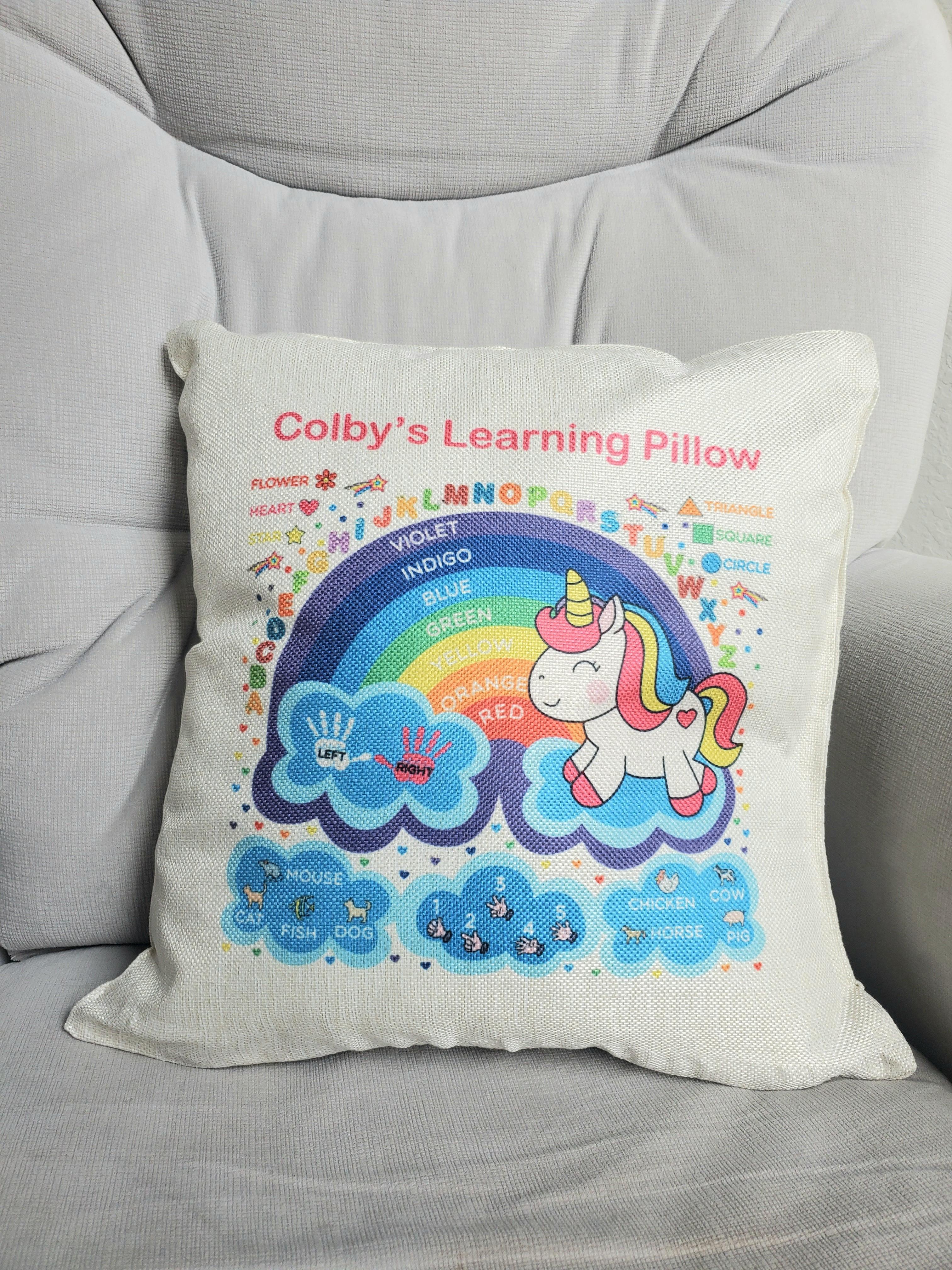 Unicorn Prek Learning Pillow - White or Linen - Rejoice In Creation