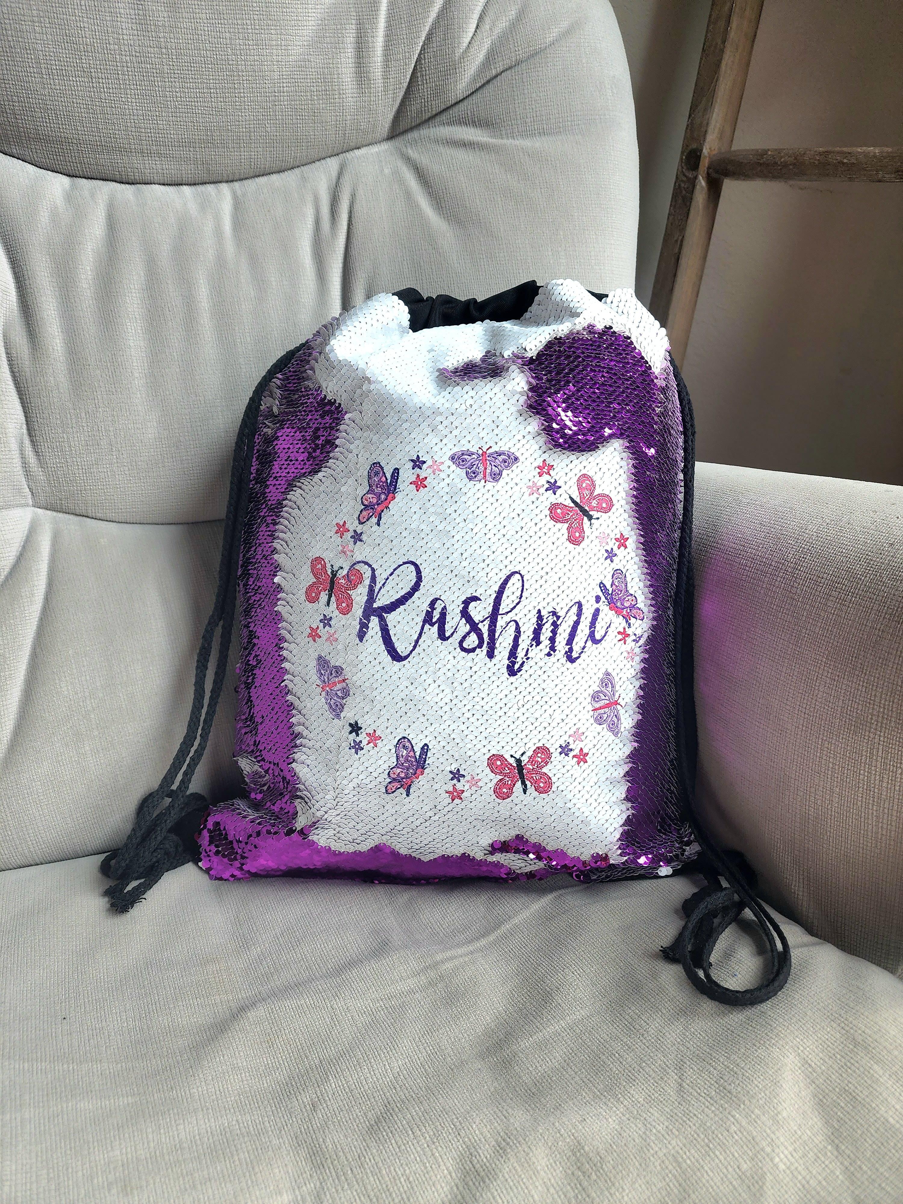 Butterfly Name- Sequin Drawstring Bag - Rejoice In Creation