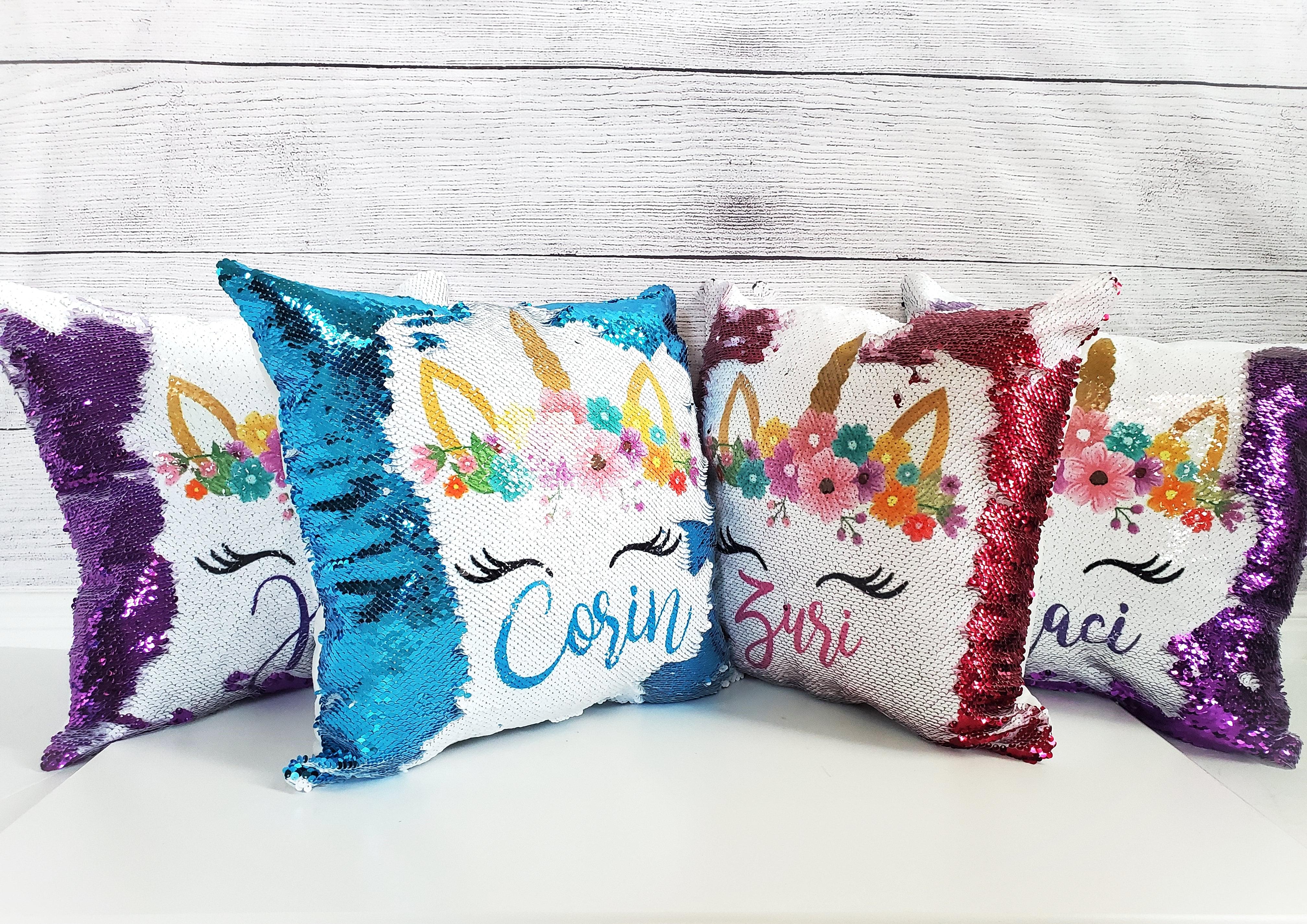 Birthday Gift for Girls, Unicorn pillow case personalized Sequin Throw Pillowcase Custom Reversible Pillow Decorative Cushion Pillow Cover unicorn lover gift | Gift for child with Sensory Needs and or Autism | Gift for 5 year old Girls | Gift for Girls | Gift for 2 3 4 5 6 year old girls