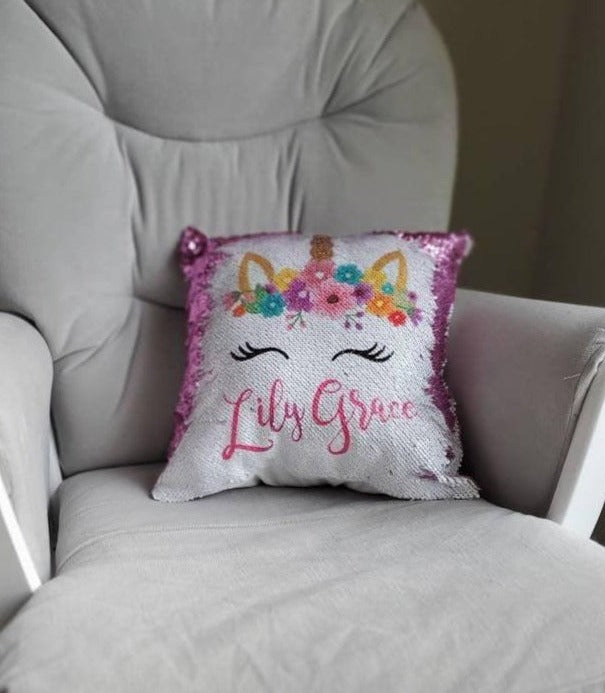 Glamping Birthday Gift for Girls, Unicorn pillow case personalized Sequin Throw Pillowcase Custom Reversible Pillow Decorative Cushion Pillow Cover unicorn lover gift | Gift for child with Sensory Needs and or Autism | Gift for 5 year old Girls | Gift for Girls | Gift for 2 3 4 5 6 year old girls