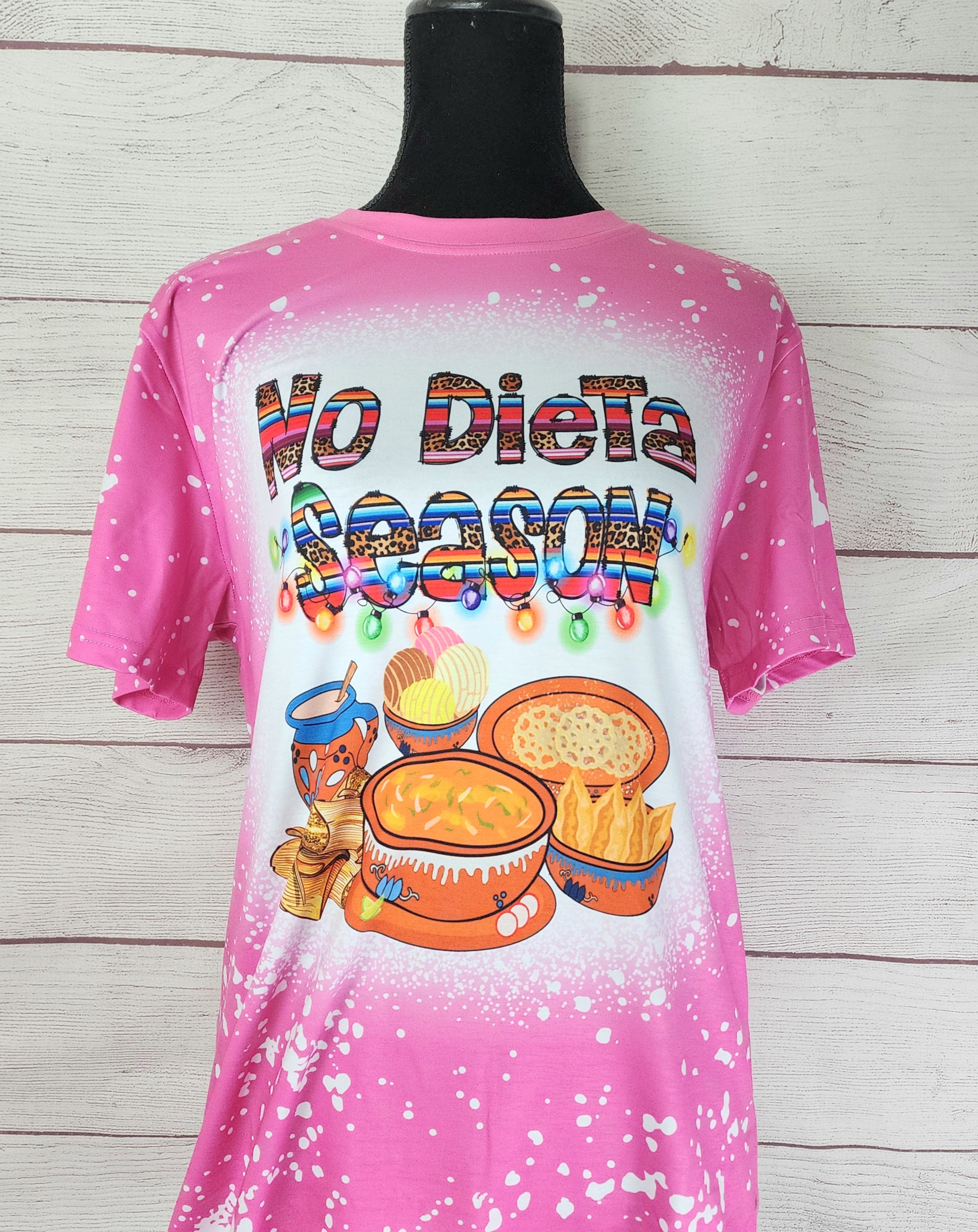 NO DIETA SEASON Christmas- Pink Bleach Effect Shirt