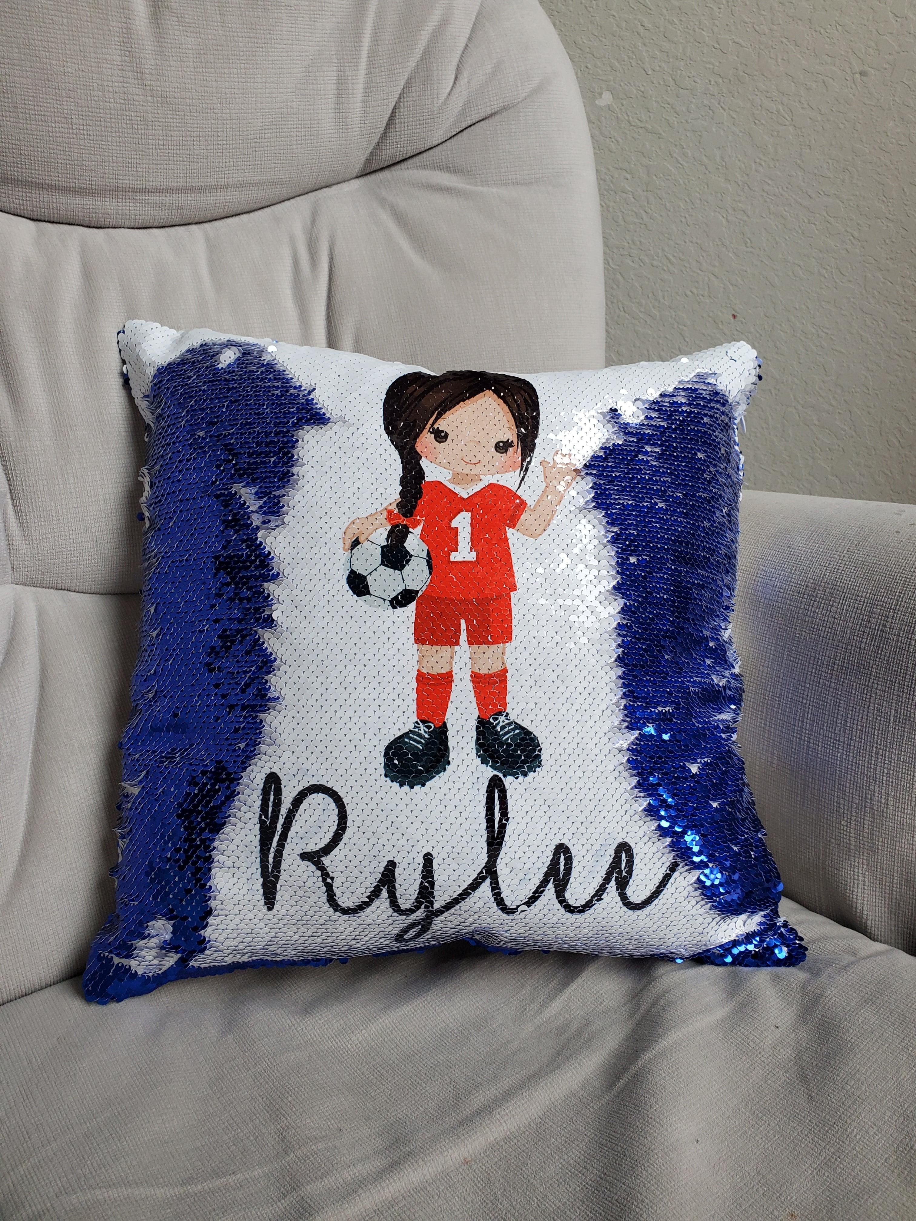  Soccer Gift for Girls or Boys , Soccer Decor AllStar Sports Gift | Kids SleepOver Party or Room Decor Pillow,  Birthday Gift for Girls, Pillow case personalized Sequin Throw Pillowcase Custom Reversible Pillow Decorative Cushion Pillow Cover ,Gift for child with Sensory Needs and or Autism | Gift for 5 year old Girls | Gift for Girls | Gift for 2 3 4 5 6 year old girls | Birthday Girl Gift | | Personalized Shirt for Girls | Gift for Birthday Theme Party Suplies