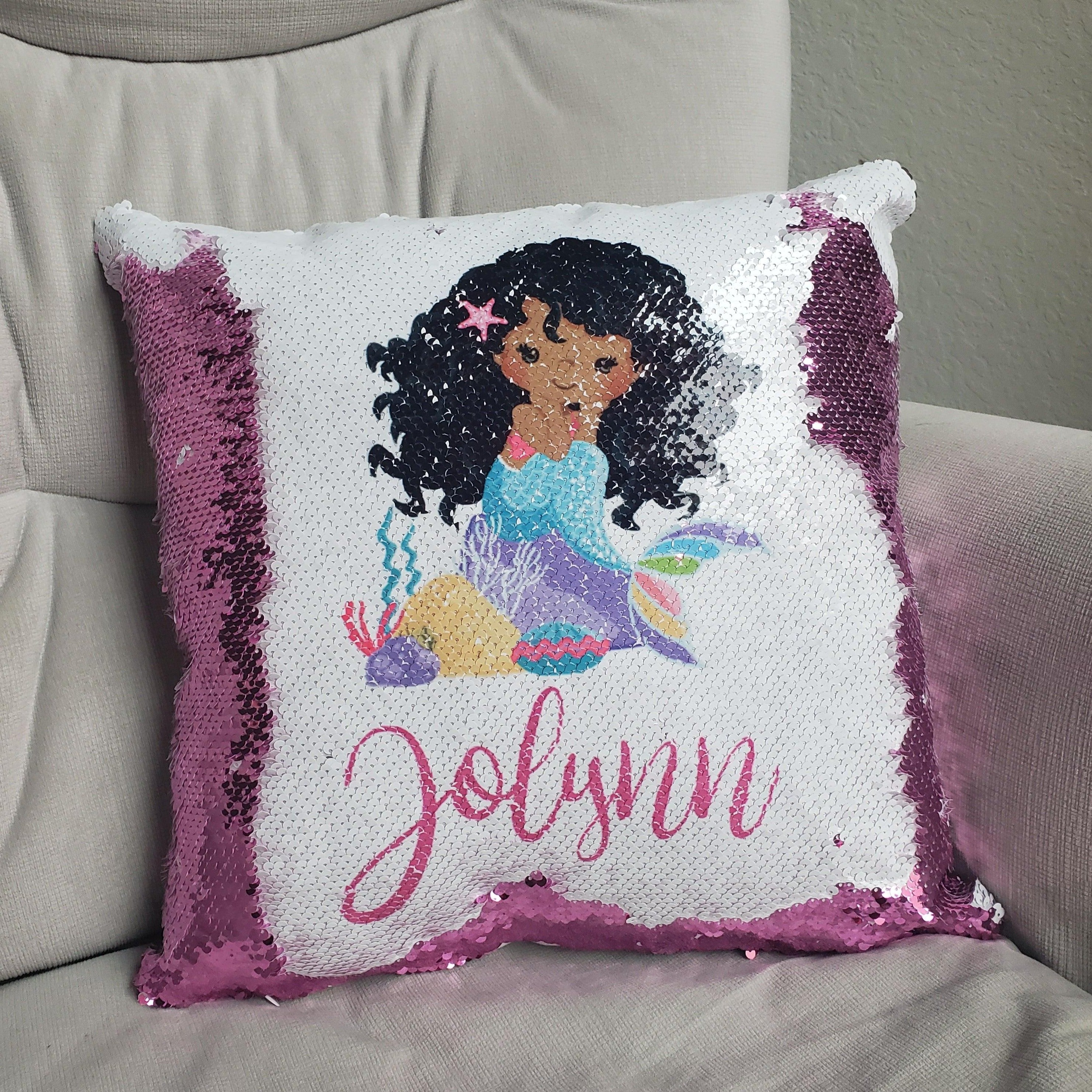 Custom Mermaid Gift, Mermaid Pillow, Birthday Gift for Girls, Mermaid pillow case personalized Sequin Throw Pillowcase Custom Reversible Pillow Decorative Cushion Pillow Cover Mermaid lover gift | Gift for child with Sensory Needs and or Autism | Gift for 5 year old Girls | Gift for Girls | Gift for 2 3 4 5 6 year old girls