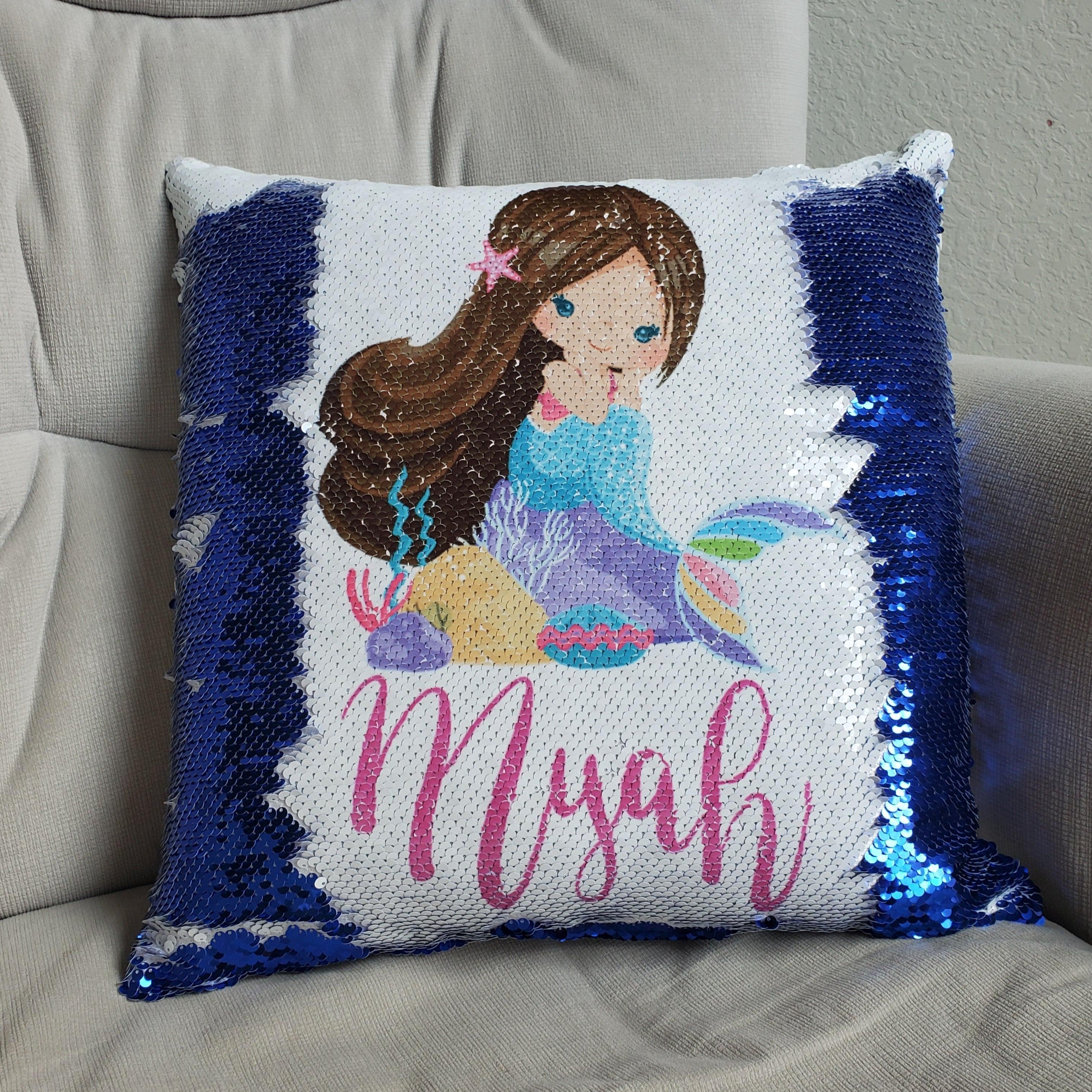 Custom Mermaid Gift, Mermaid Pillow, Birthday Gift for Girls, Mermaid pillow case personalized Sequin Throw Pillowcase Custom Reversible Pillow Decorative Cushion Pillow Cover Mermaid lover gift | Gift for child with Sensory Needs and or Autism | Gift for 5 year old Girls | Gift for Girls | Gift for 2 3 4 5 6 year old girls