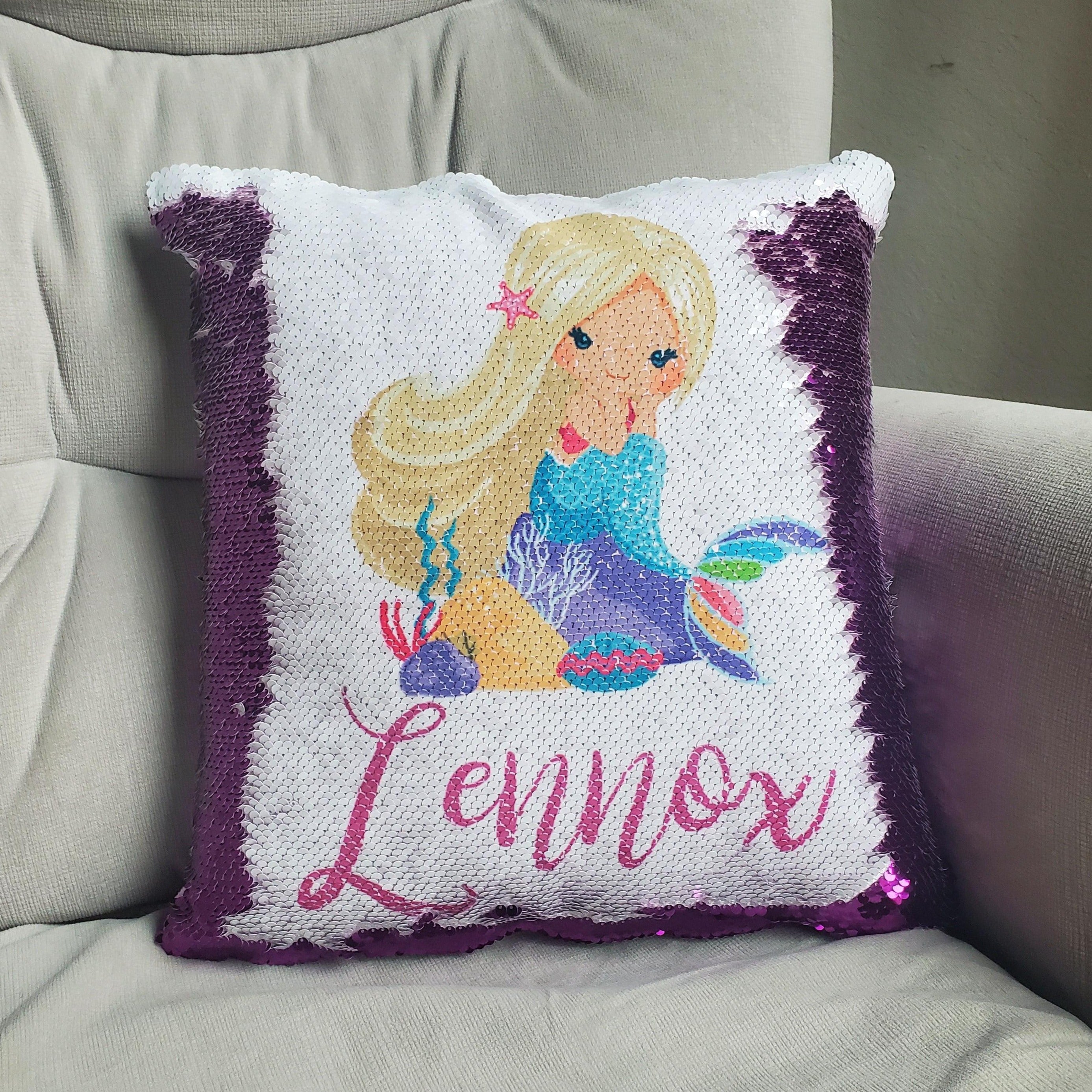 Birthday Gift for Girls, Mermaid pillow case personalized Sequin Throw Pillowcase Custom Reversible Pillow Decorative Cushion Pillow Cover Mermaid lover gift  | Gift for child with Sensory Needs and or Autism | Gift for 5 year old Girls | Gift for Girls | Gift for 2 3 4 5 6 year old girls