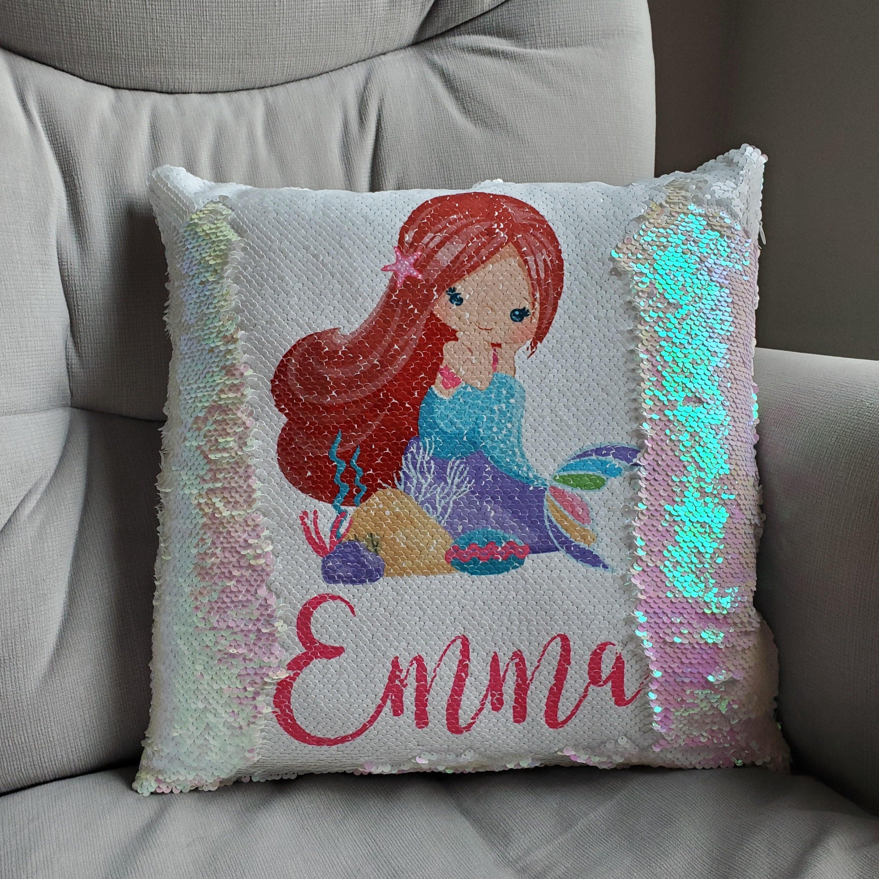 Birthday Gift for Girls, Mermaid pillow case personalized Sequin Throw Pillowcase Custom Reversible Pillow Decorative Cushion Pillow Cover Mermaid lover gift  | Gift for child with Sensory Needs and or Autism | Gift for 5 year old Girls | Gift for Girls | Gift for 2 3 4 5 6 year old girls