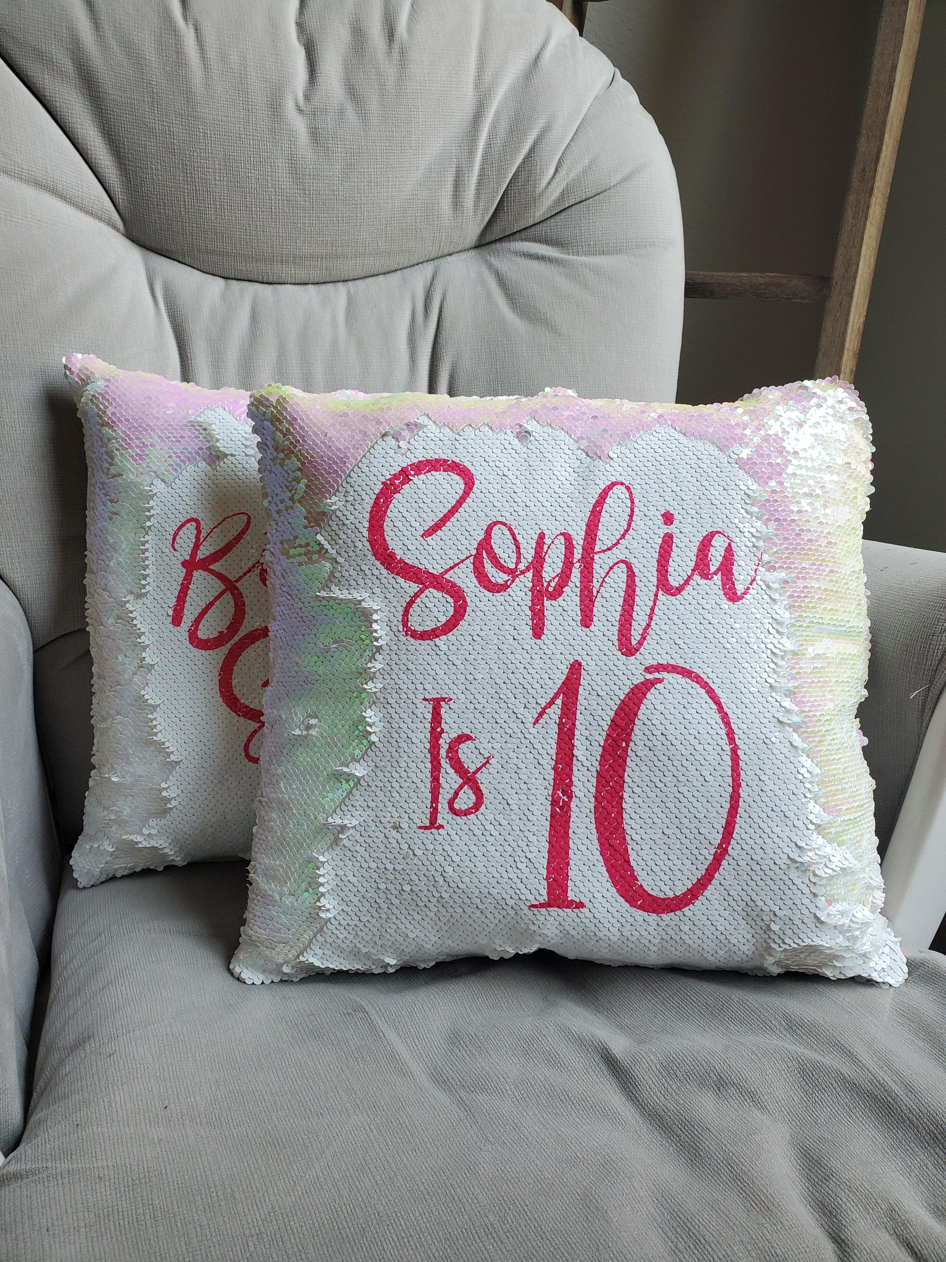 This personalized decorative "Your Text Here" pillow makes a great gift for any teenager birthday girl or boy. The reversible sequin or non sequin pillow case is perfect for the child's room and for them to enjoy during a movie or tv time. They are also great for when taking a nap in the couch, bed or car, etc. They make a great addition to a glamping tent party as well.