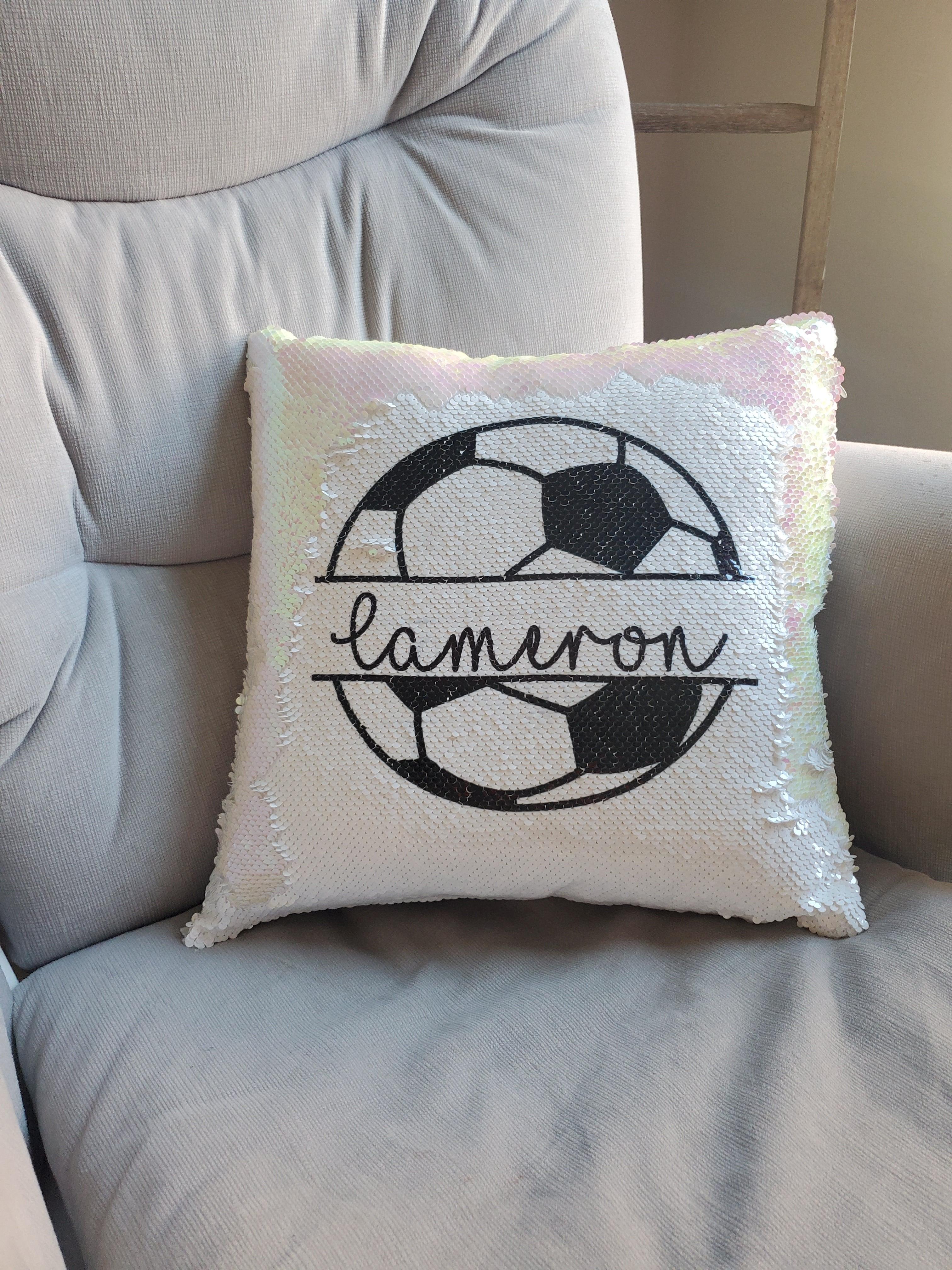 Are you having planning a Soccer birthday party? This pillow adds a special touch to the party décor! This personalized decorative Soccer pillow makes a great gift for any Soccer player. This pillow is perfect for your nursery, teen, or play room decoration and for them to enjoy during  a movie or tv time. They are also great for when taking a nap on the couch, bed or car, etc. They make a great end of soccer season team gift too!