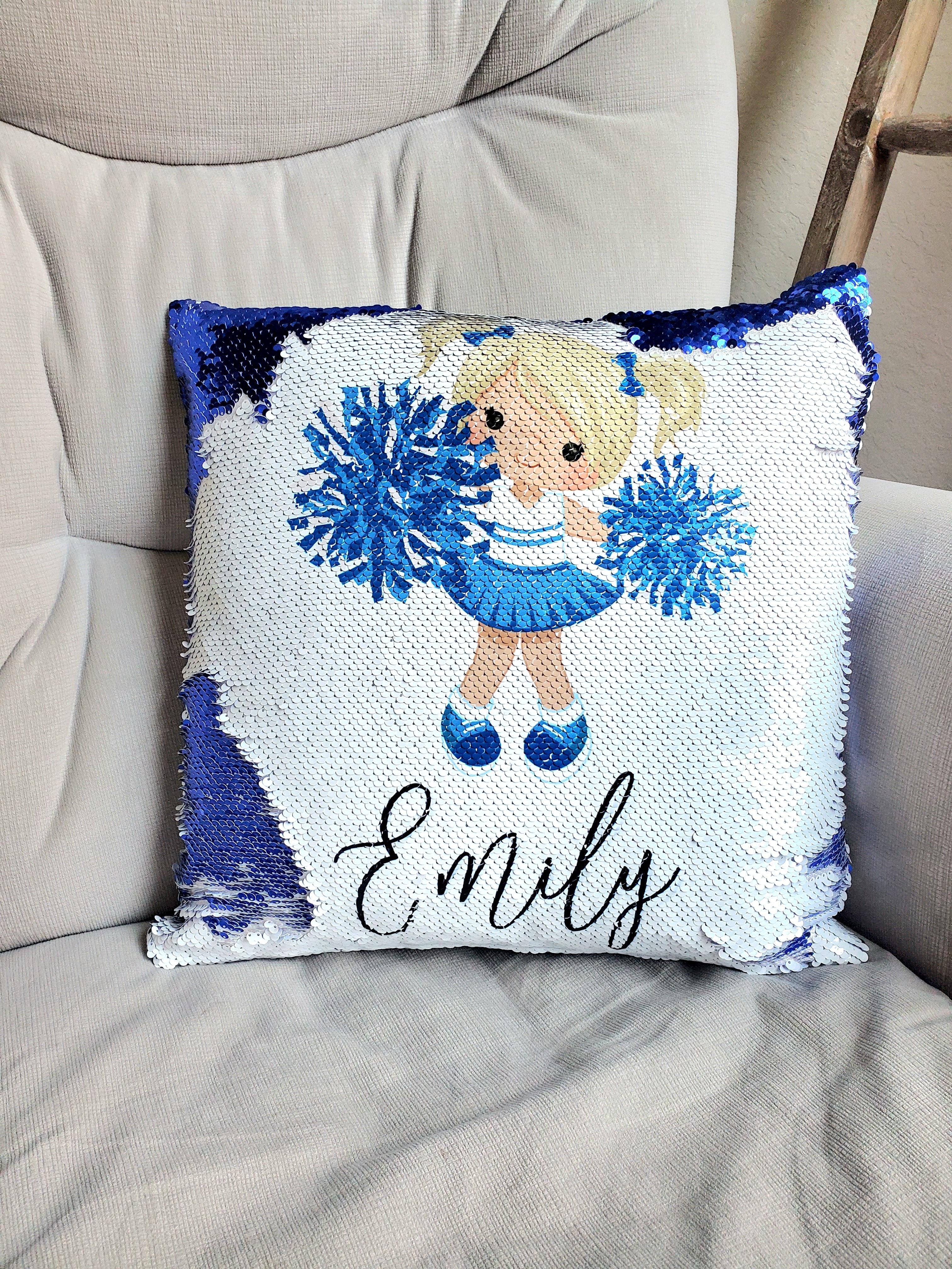Personalized Cheer Gifts, Cheerleader Team Gift Ideas, Cheer Birthday Party Decor, Cute Gift for Toddler Girls 2, 3, 4, 5, 6, 7 year old, Birthday Gift for Girls, Cheerleader pillow case personalized Sequin Throw Pillowcase Custom Reversible Pillow Decorative Cushion Pillow Cover, Cheer lover gift | Gift for child with Sensory Needs and or Autism, Birthday Theme Party Supplies