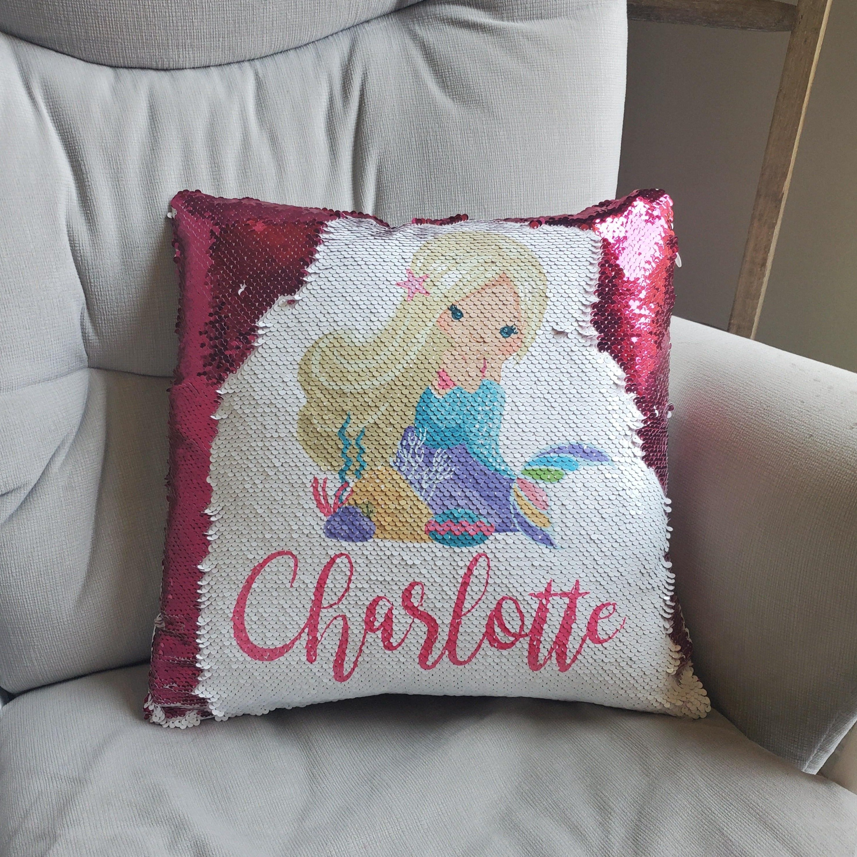 Birthday Gift for Girls, Mermaid pillow case personalized Sequin Throw Pillowcase Custom Reversible Pillow Decorative Cushion Pillow Cover Mermaid lover gift  | Gift for child with Sensory Needs and or Autism | Gift for 5 year old Girls | Gift for Girls | Gift for 2 3 4 5 6 year old girls