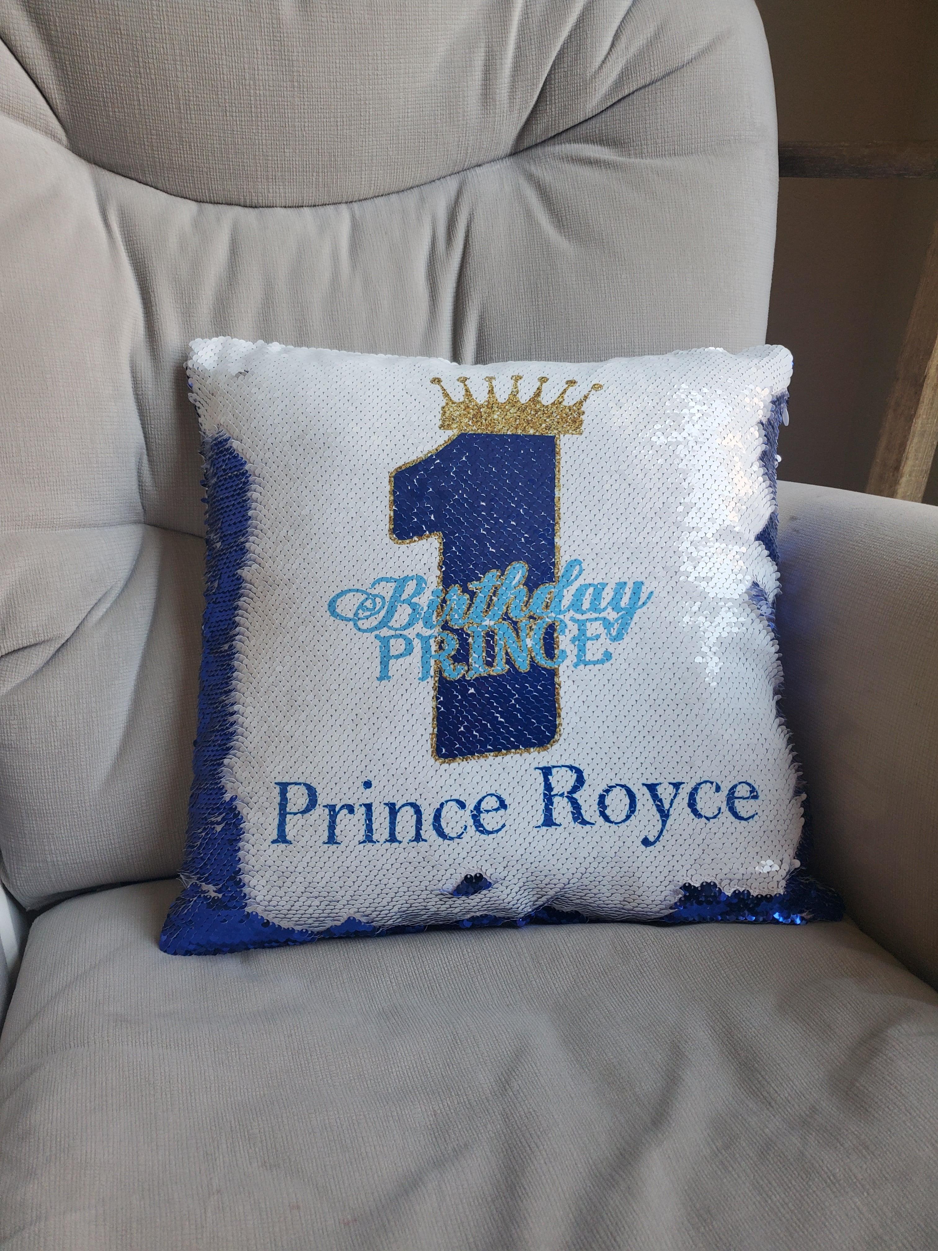 1st Birthday Prince Pillow - Sequin