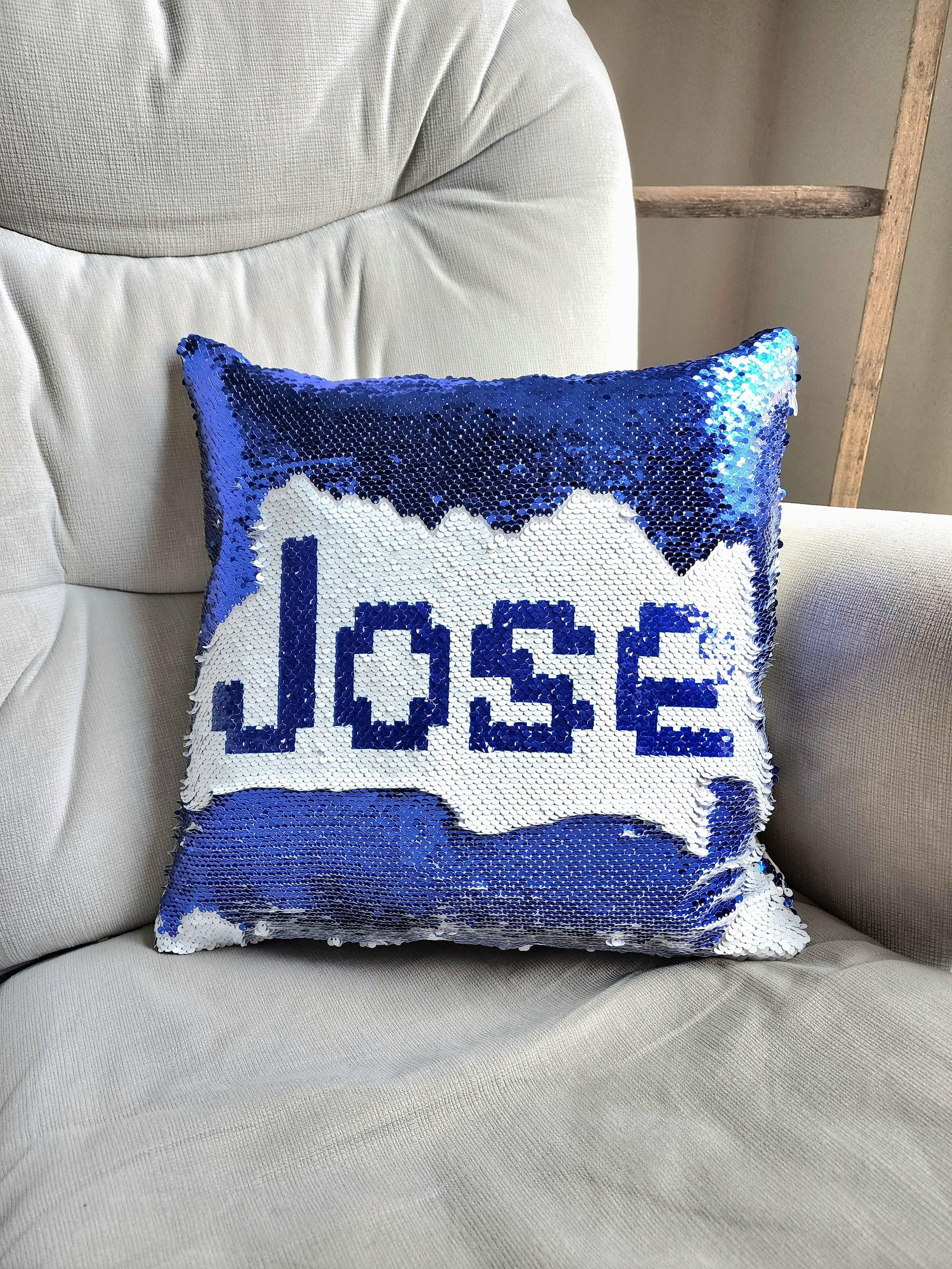 Building Blocks Brick Font Name - Sequin Pillow