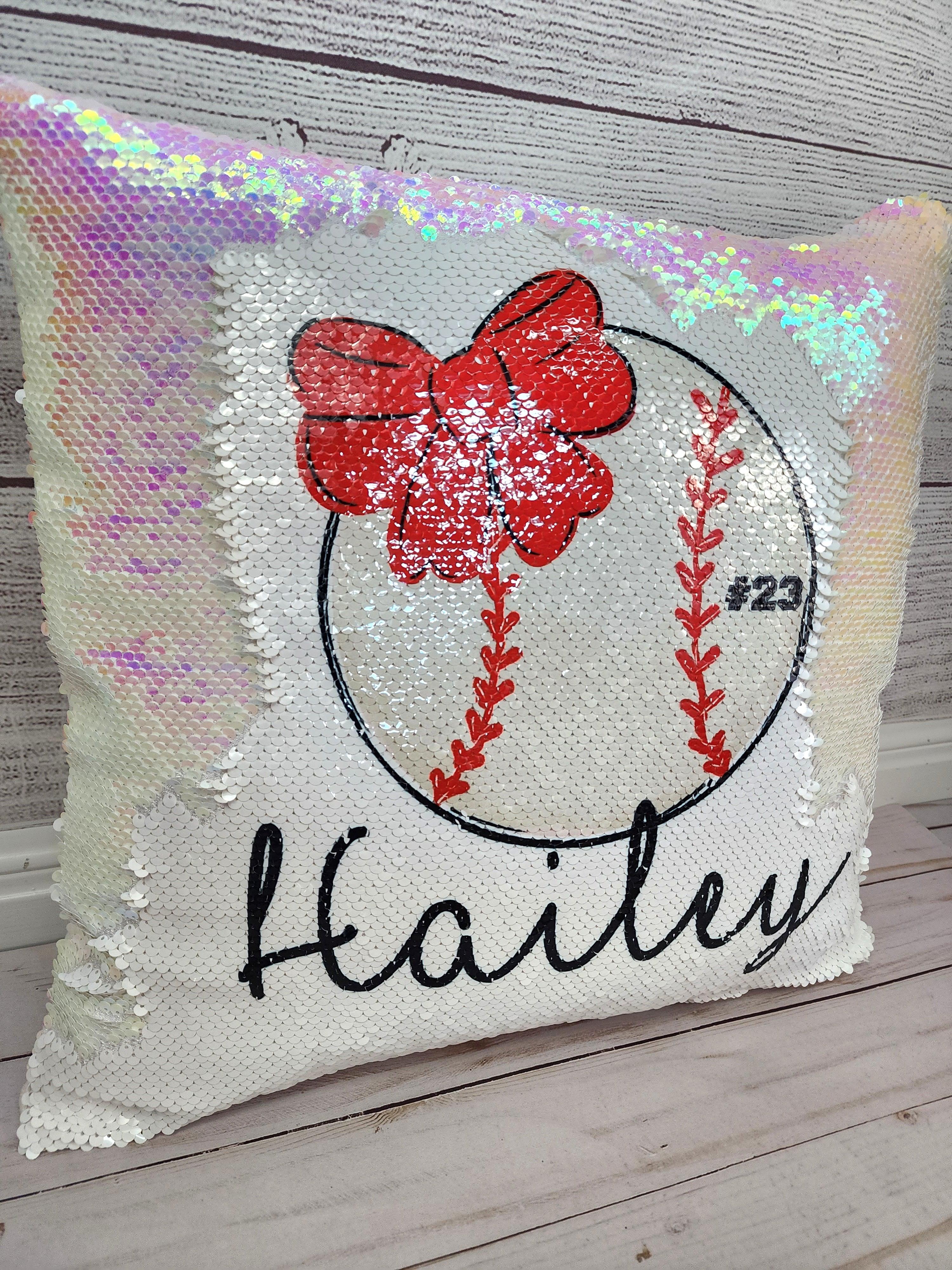 Softball and Sports Birthday Gift for Girls, Softball pillow case personalized Sequin Throw Pillowcase Custom Reversible Pillow Decorative Cushion Pillow Cover lover gift | Gift for child with Sensory Needs and or Autism | Gift for 5 year old Girls | Gift for Girls | Gift for 2 3 4 5 6 year old girls | Personalized Sequin Decor | Birthday Girl Gift Personalized Pillow for Girls | Gift for Birthday Theme Party Supplies