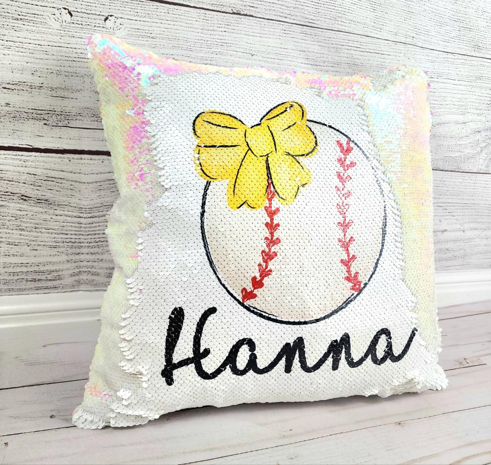 Softball with Bow Pillow - Sequin
