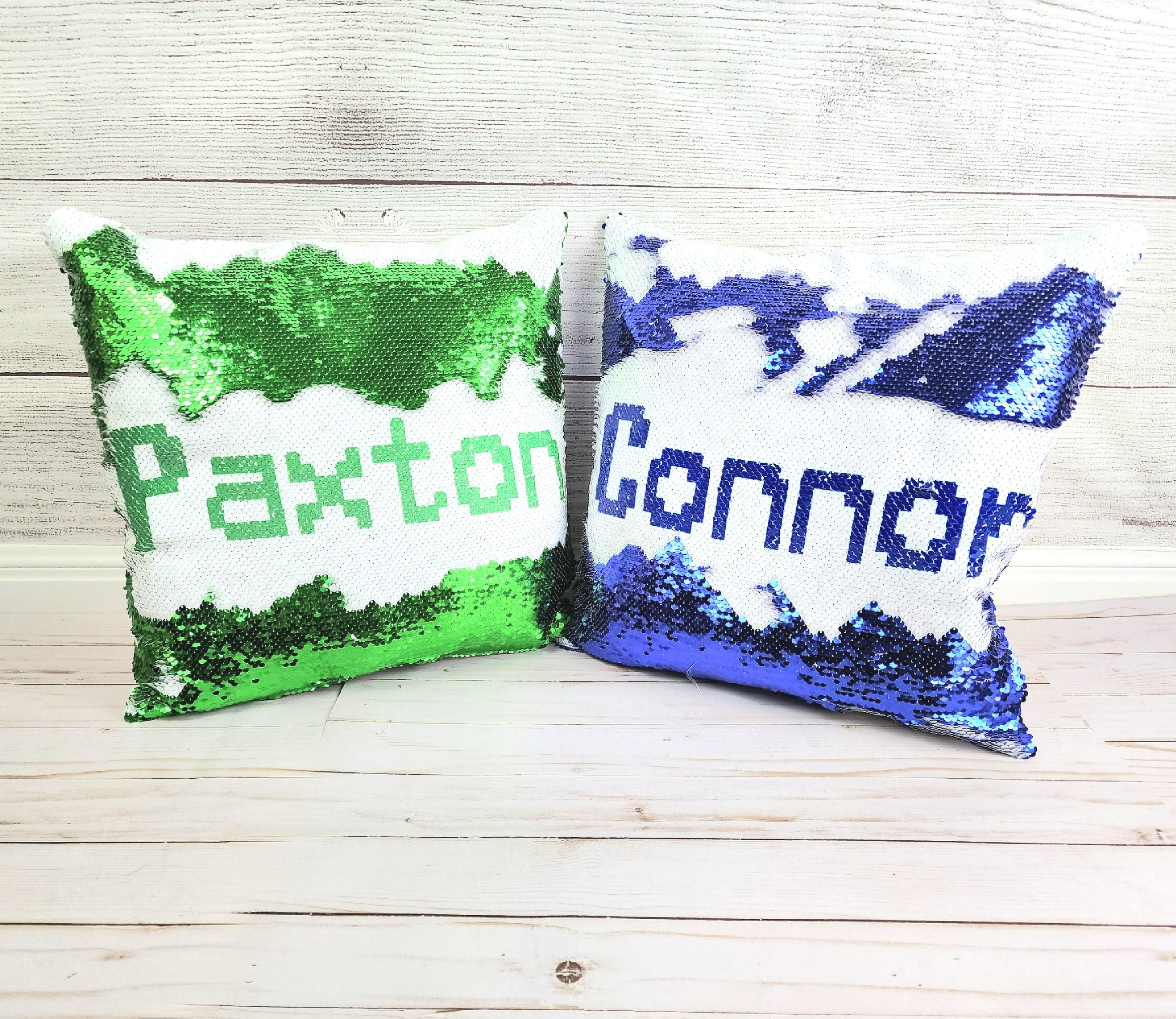 Building Blocks Brick Font Name - Sequin Pillow