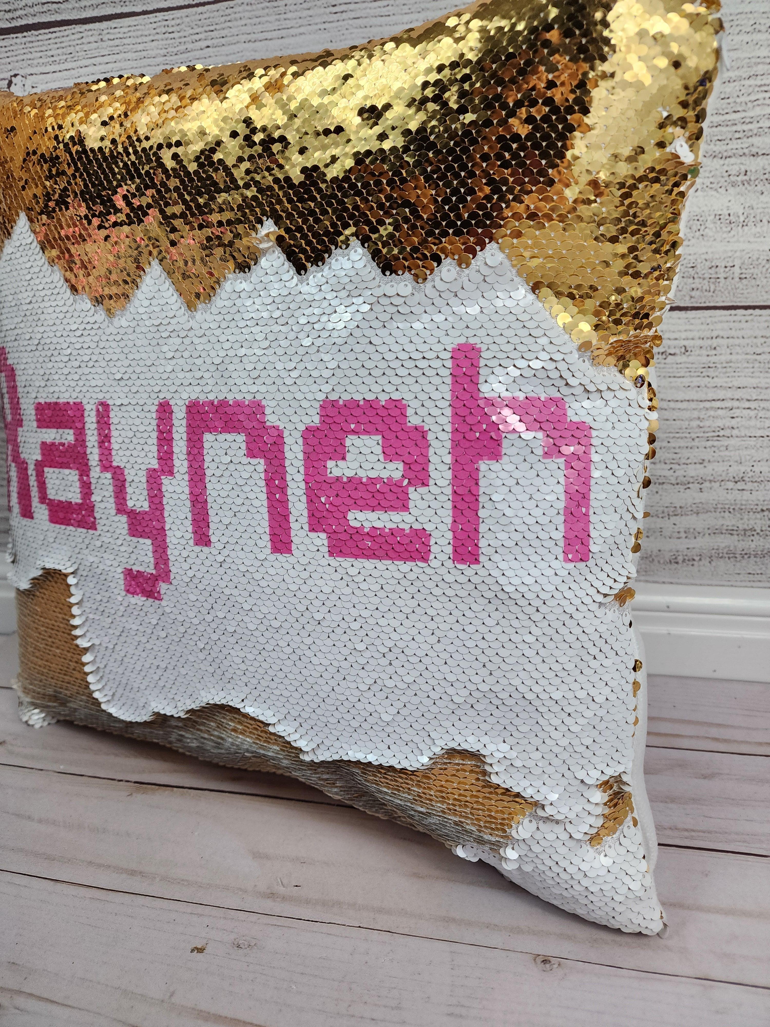 Building Blocks Brick Font Name - Sequin Pillow