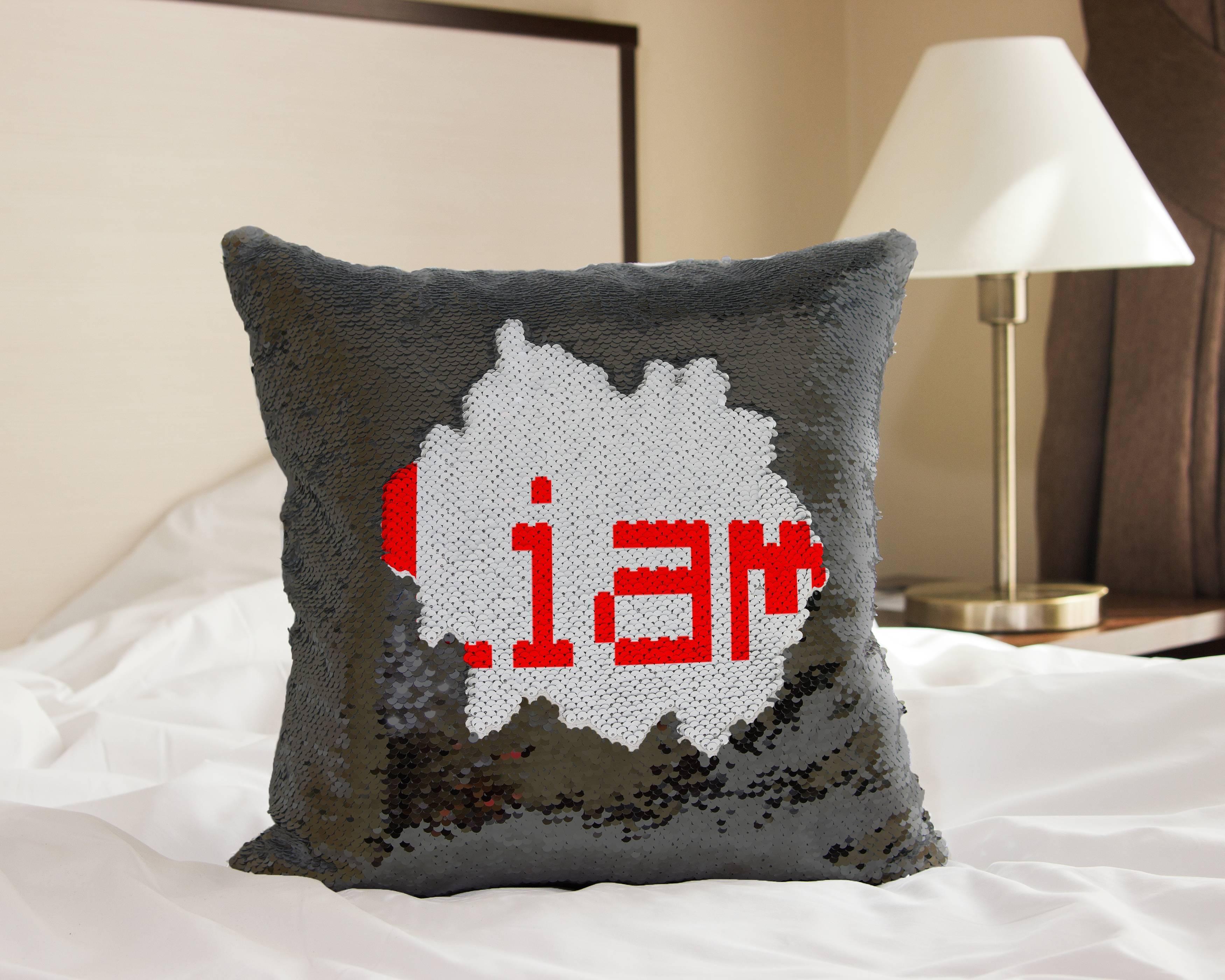 Building Blocks Brick Font Name - Sequin Pillow