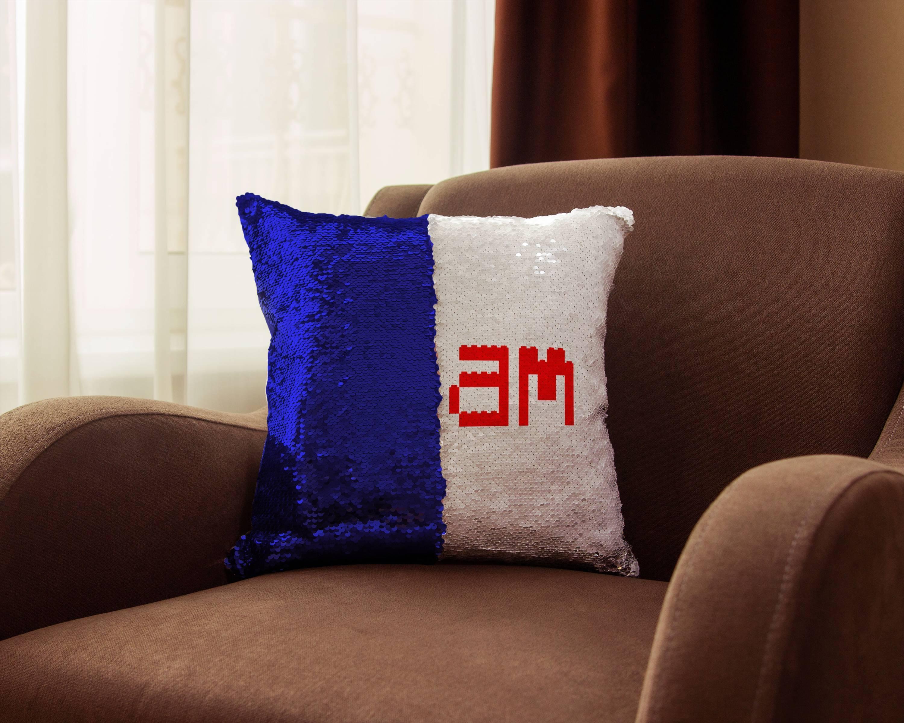 Building Blocks Brick Font Name - Sequin Pillow