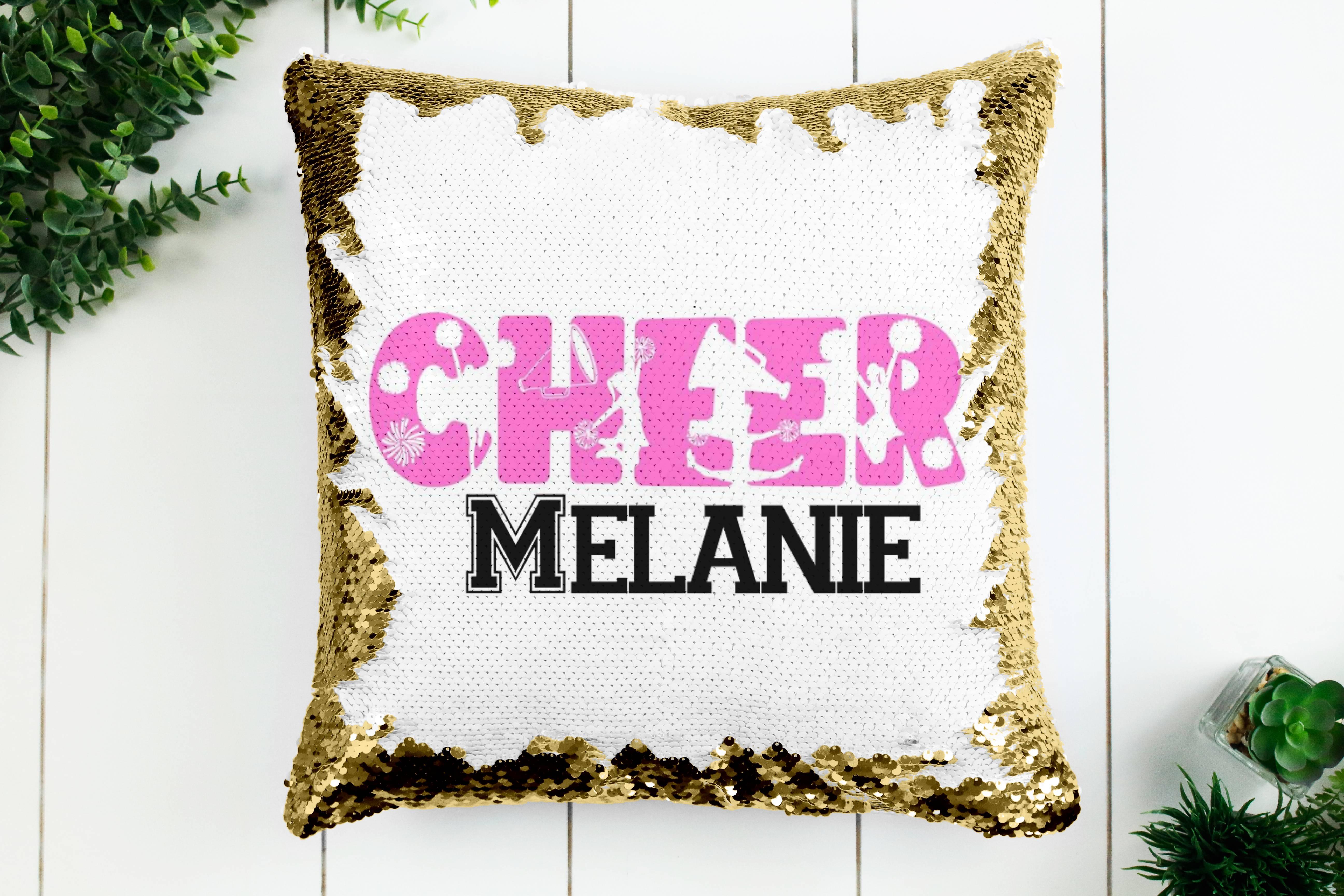 Personalized Cheer Gifts, Cheerleader Team Gift Ideas, Cheer Birthday Party Decor, Cute Gift for Toddler Girls 2, 3, 4, 5, 6, 7 year old, Birthday Gift for Girls, Cheerleader pillow case personalized Sequin Throw Pillowcase Custom Reversible Pillow Decorative Cushion Pillow Cover, Cheer lover gift | Gift for child with Sensory Needs and or Autism,  Birthday Theme Party Supplies