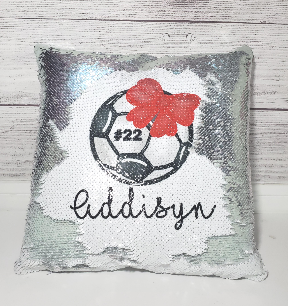 Soccer Ball with Bow Pillow - Sequin