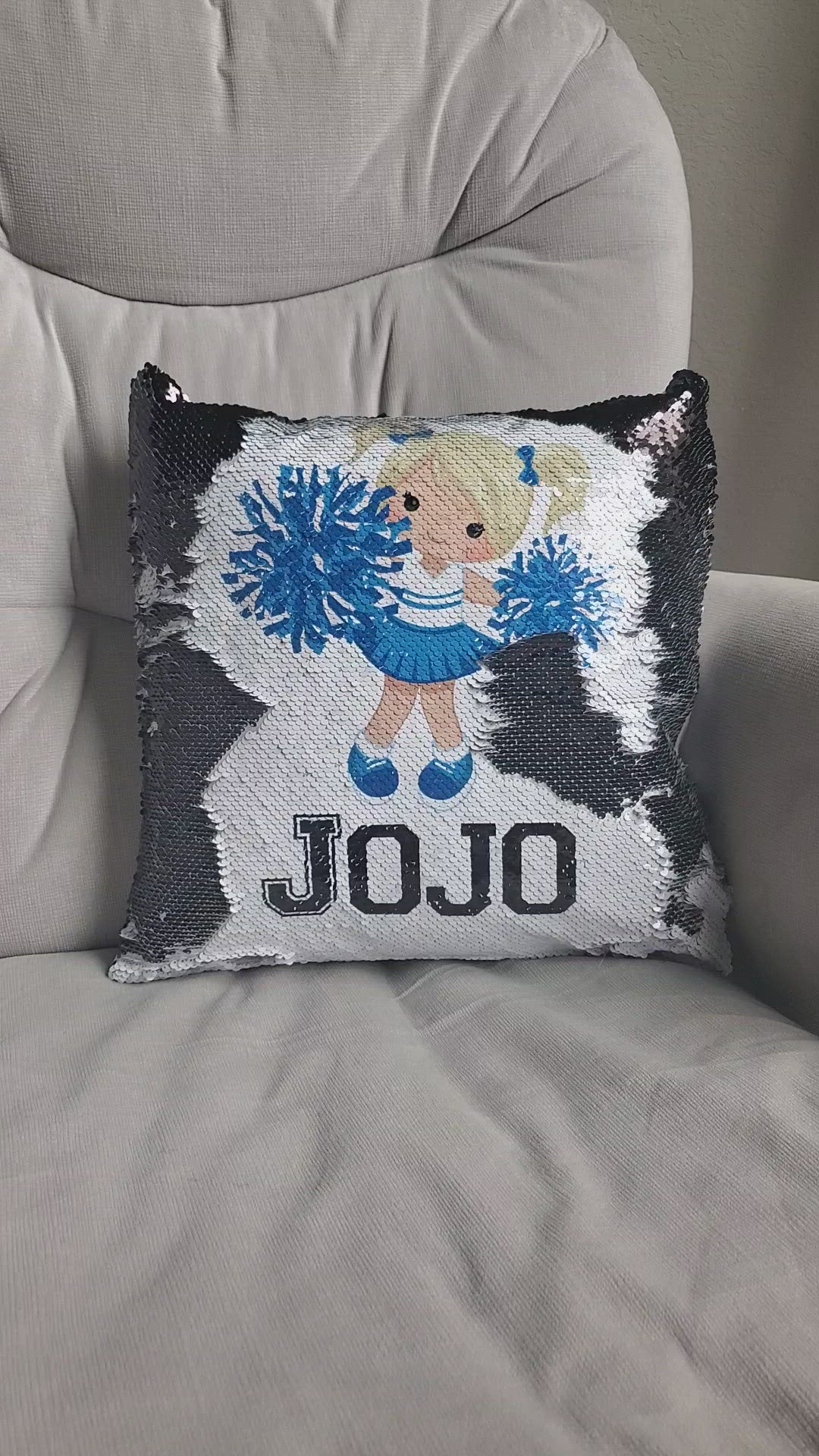 Personalized Cheer Gifts, Cheerleader Team Gift Ideas, Cheer Birthday Party Decor, Cute Gift for Toddler Girls 2, 3, 4, 5, 6, 7 year old, Birthday Gift for Girls, Cheerleader pillow case personalized Sequin Throw Pillowcase Custom Reversible Pillow Decorative Cushion Pillow Cover, Cheer lover gift | Gift for child with Sensory Needs and or Autism, Birthday Theme Party Supplies
